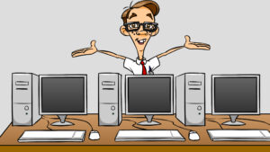 Nerdy tech from Nerds On Call finishes fixing internet and wifi network issues.