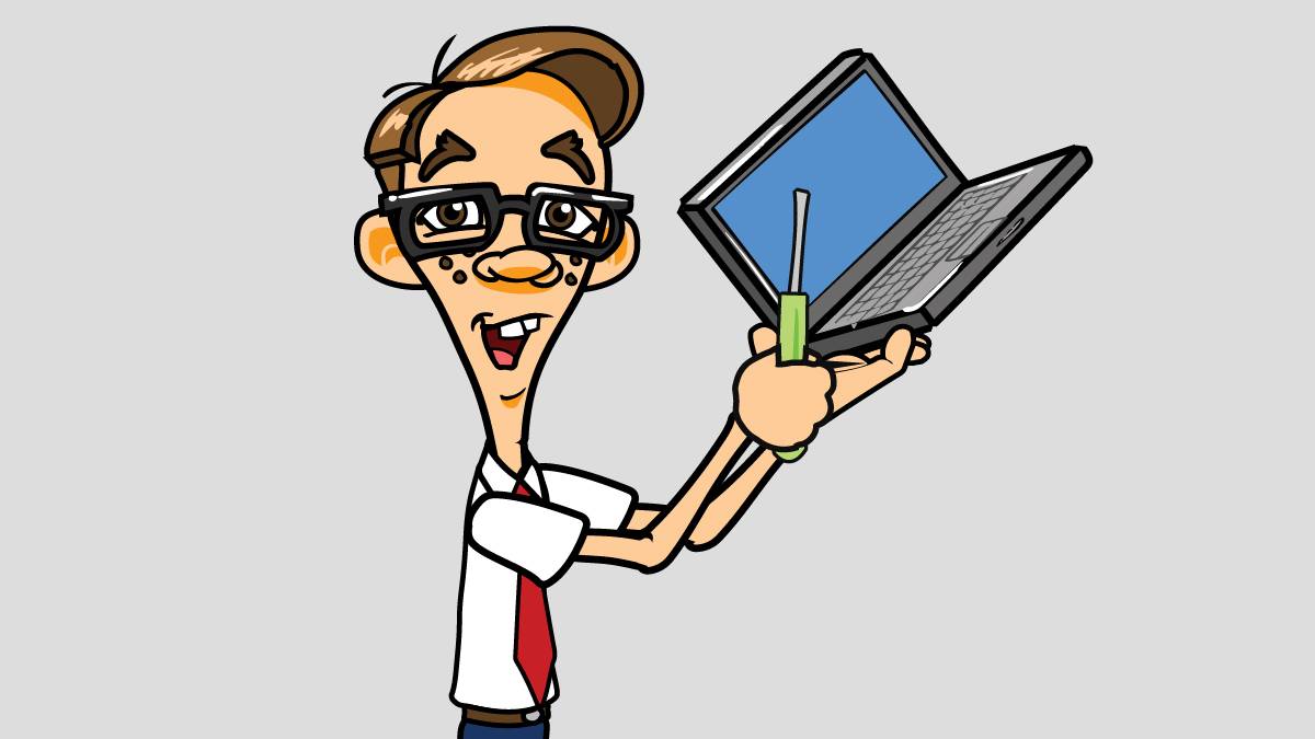 Nerdy tech is fixing the laptop screen.
