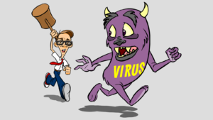 Nerd character from Nerds On Call chasing virus.