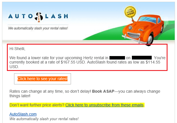 Auto Slash lower rate email