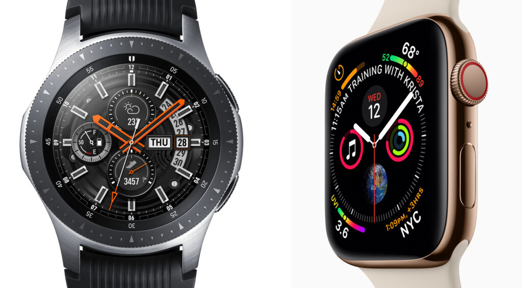 Apple watch and a Galaxy watch