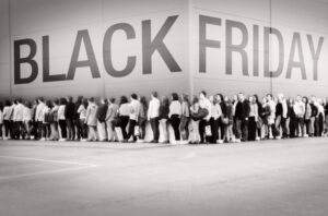 People standing in line for Black Friday sale