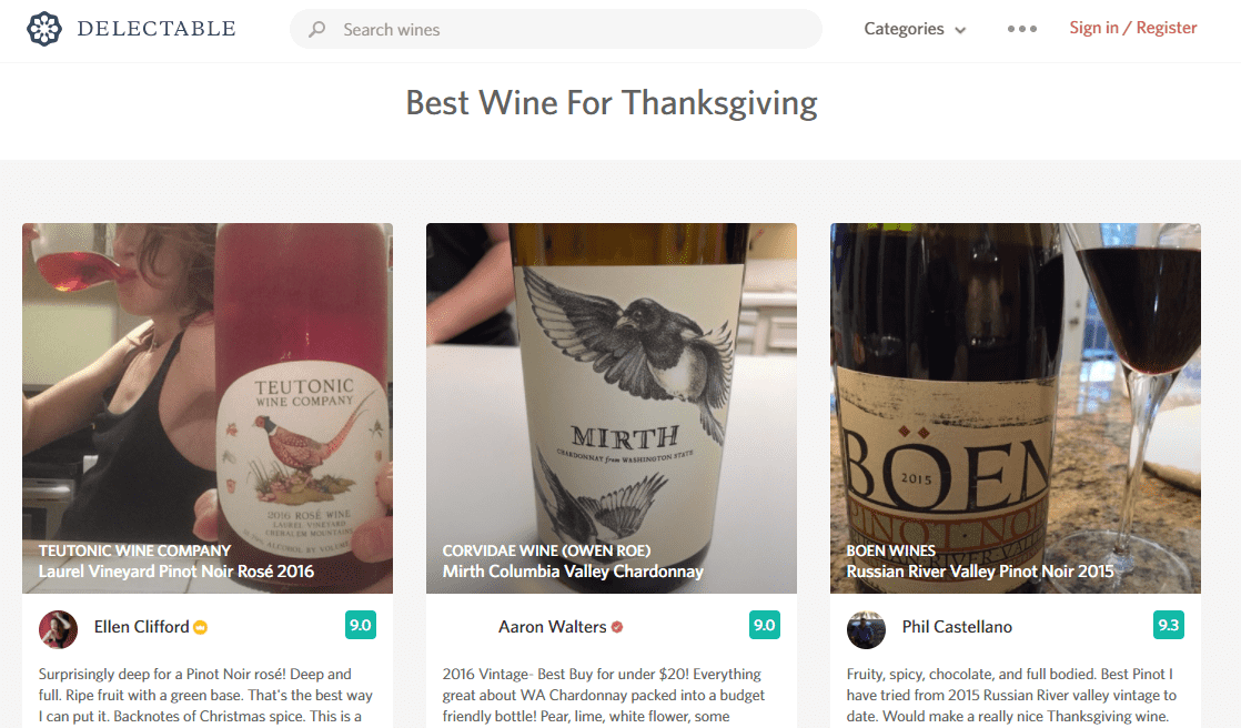 Delectable wine app's best wines for thanksgiving