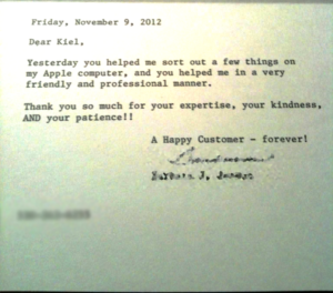 Thank you letter from the Nerds On Call customer 8