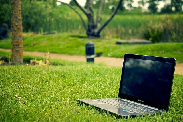 Laptop in a park