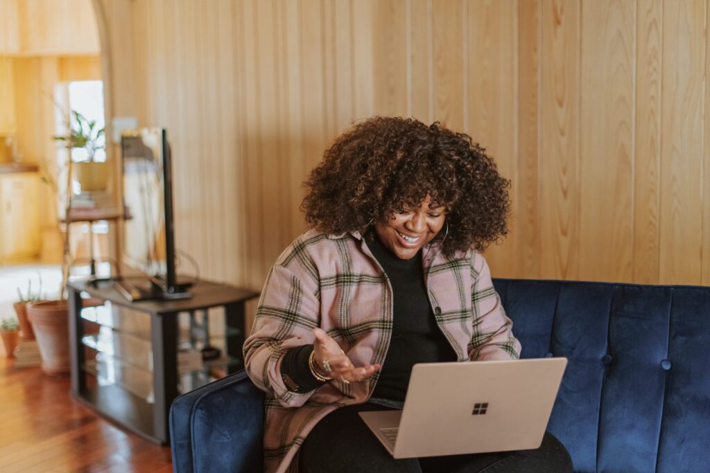 Woman is excited about the free online enrichment content she found.