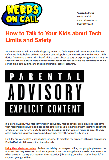 Talk to Kids about Tech Safety Flyer