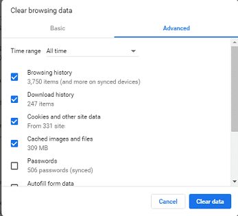 clearing browser data