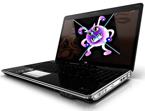 laptop with picture of a virus