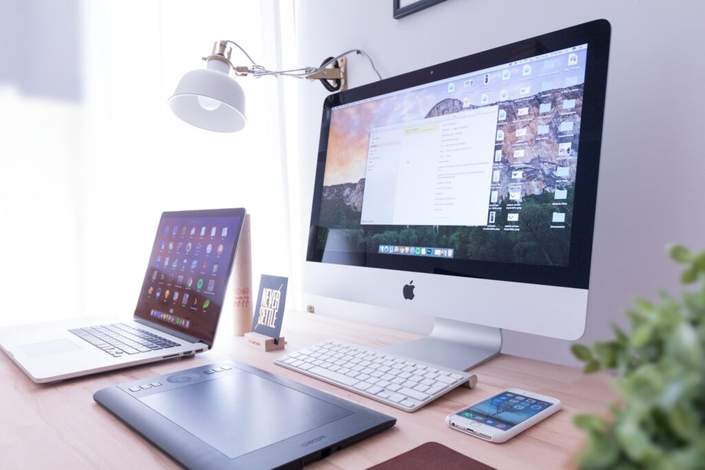 Home office with Mac computers.