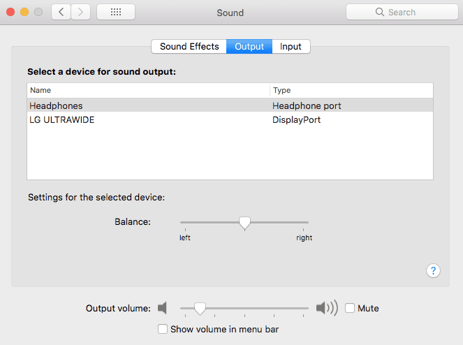 Sound settings