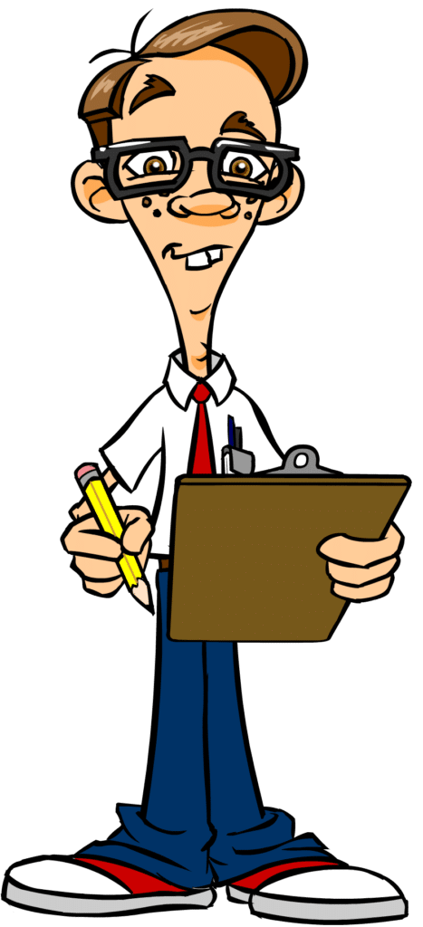 Nerd holding a pencil and clipboard