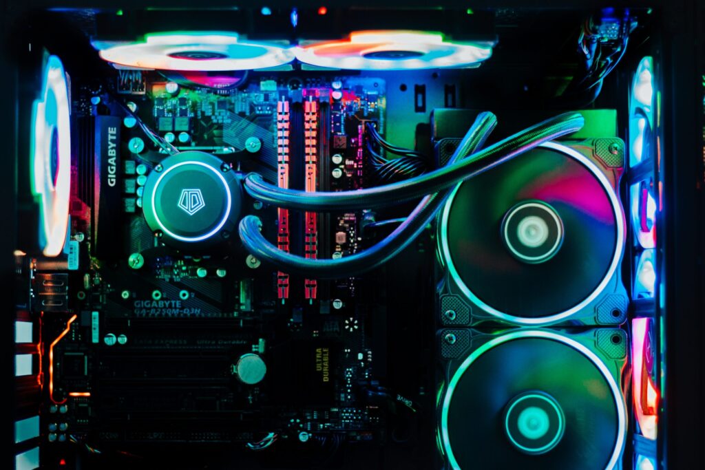 Inside look of PC custom gaming computer.