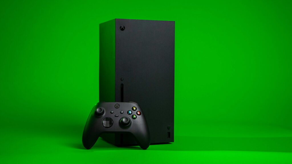 Xbox console in green background