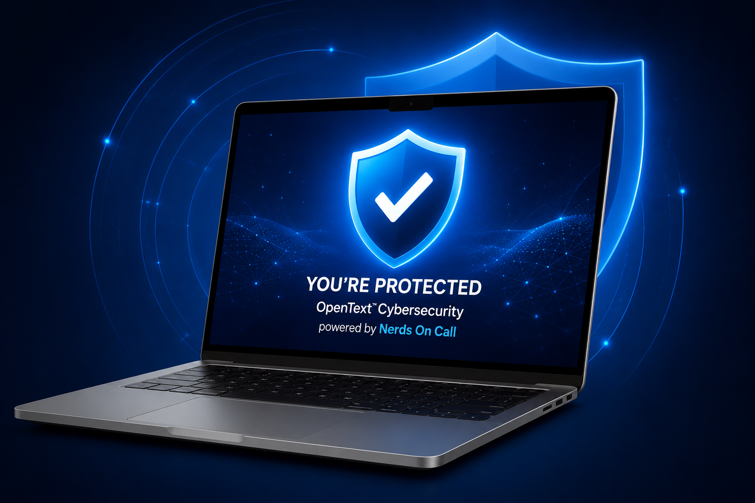 Laptop with 'You're protected" on screen