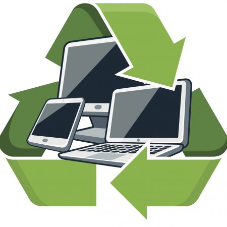 Recycling logo with computers inside