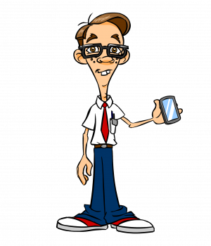 Nerd holding a smart phone